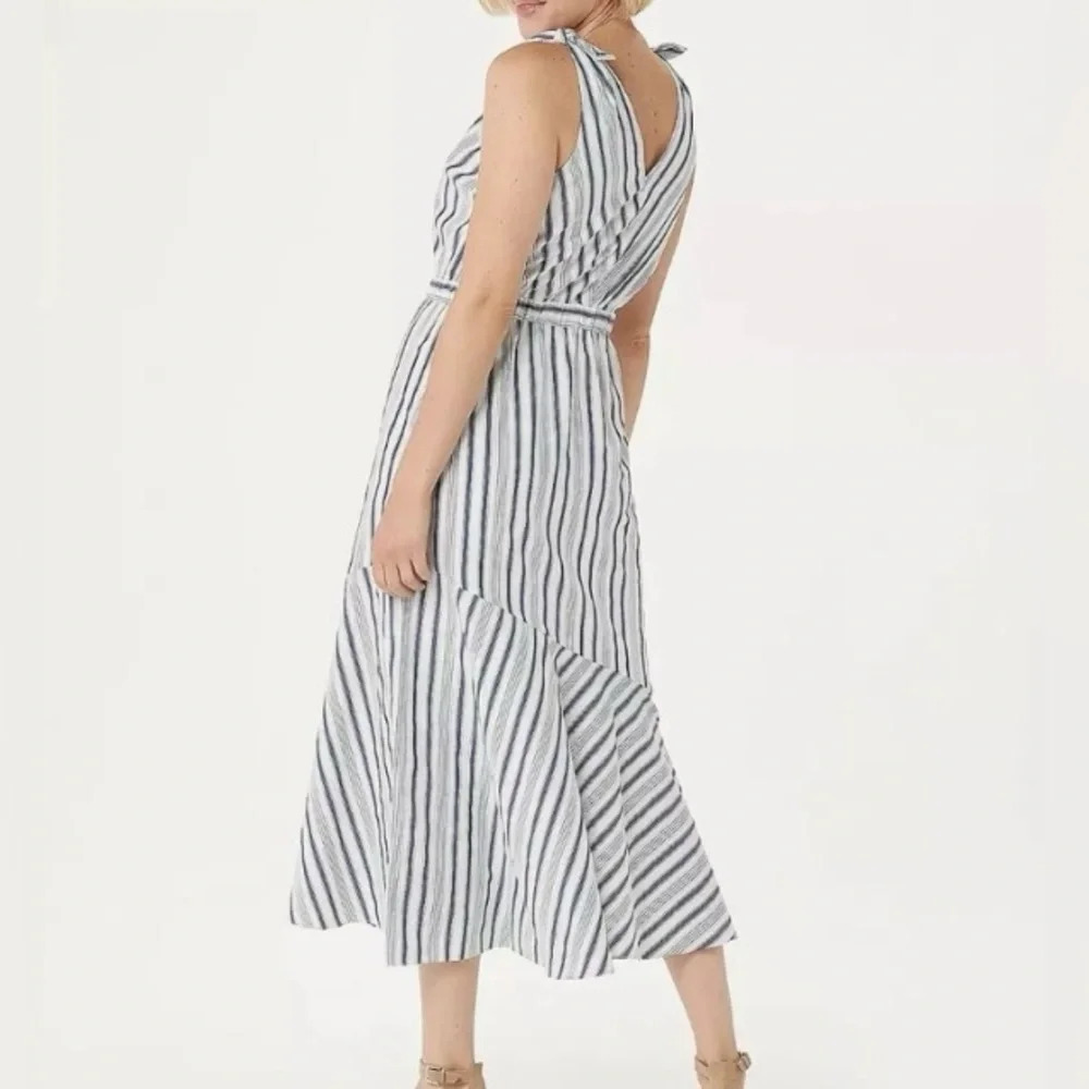 Sam Edelman Blue White Silver Metallic Stripe Sleeveless Maxi Dress Size Large - Picture 10 of 14